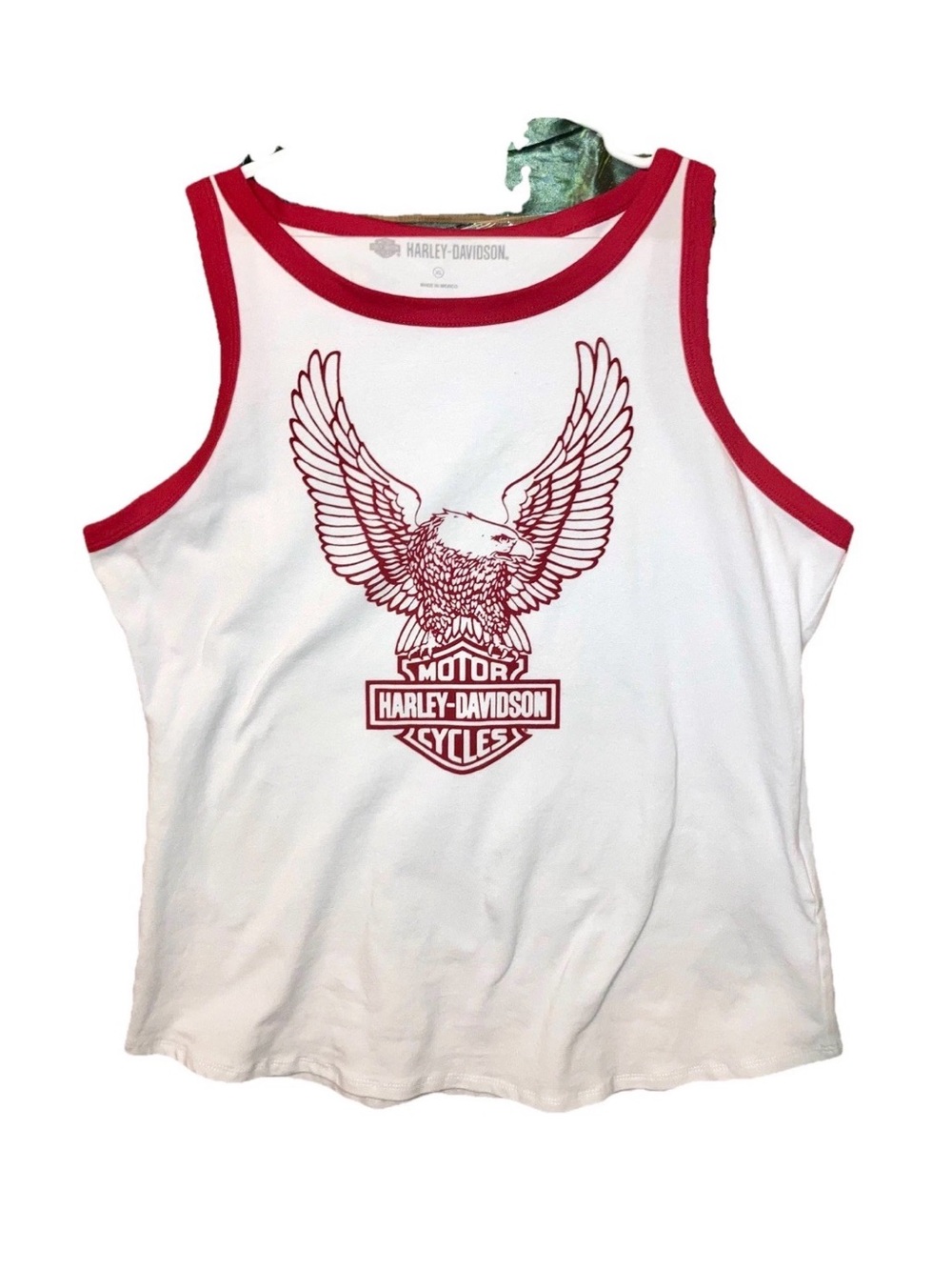 Harley-Davidson White Tank with Red Eagle Graphic and Red Trim Accents